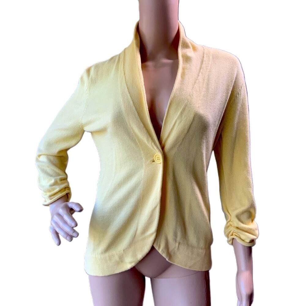 Neiman Marcus Yellow Long Sleeve Shawl Collar Single Button Cardigan Size Small‎